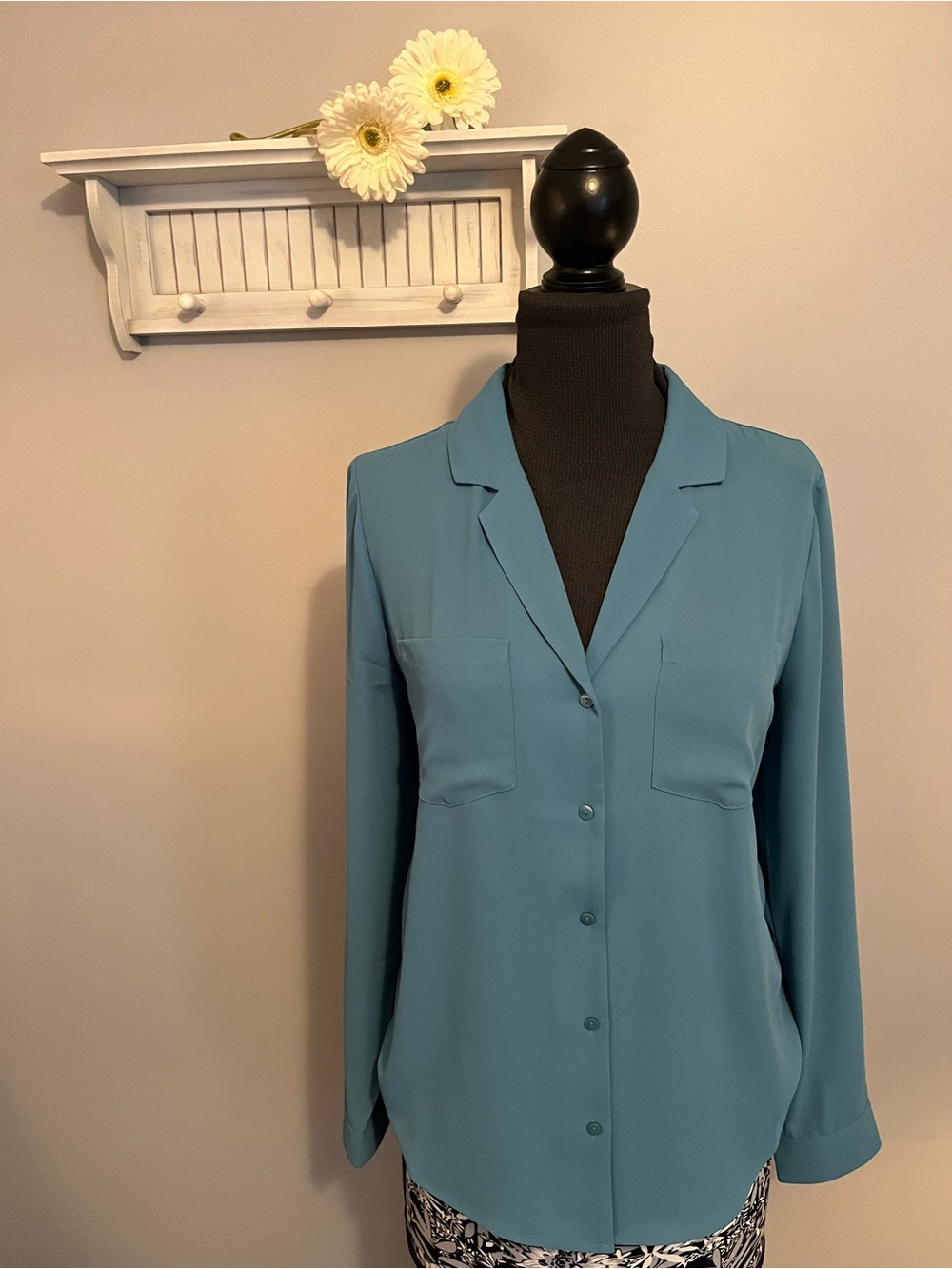 NYDJ Teal Long-Sleeve Blazer-Style Button blouse EUC